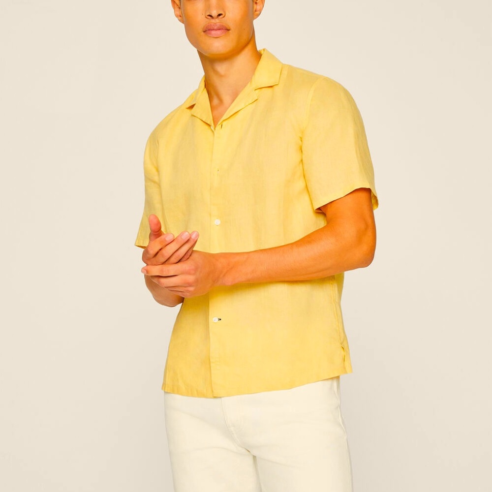 Short Sleeve Yarn Dyed Linen Shirt - Brand New - NEVER WORN - Yellow